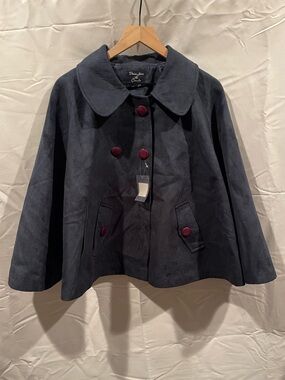 Denim Jeans & Casuals Navy Suede-like Cape with Burgundy Accent Buttons